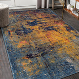 5' x 8' Blue and Orange Abstract Power Loom Area Rug