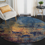 6' Blue and Orange Round Abstract Power Loom Area Rug