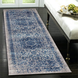 6' Blue and Beige Oriental Power Loom Runner Rug