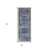 6' Blue and Beige Oriental Power Loom Runner Rug