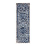 7' Blue and Beige Oriental Power Loom Runner Rug