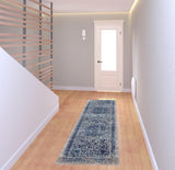 7' Blue and Beige Oriental Power Loom Runner Rug