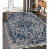 5' x 8' Blue and Beige Oriental Power Loom Area Rug