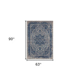 5' x 8' Blue and Beige Oriental Power Loom Area Rug