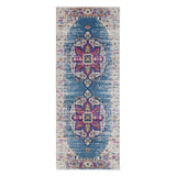 6' Blue and Pink Medallion Power Loom Runner Rug