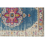 6' Blue and Pink Medallion Power Loom Runner Rug