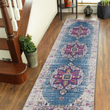 6' Blue and Pink Medallion Power Loom Runner Rug