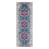 7' Blue and Pink Medallion Power Loom Runner Rug