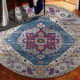 7' Blue and Pink Medallion Power Loom Runner Rug