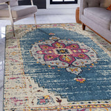 6' Blue and Pink Round Medallion Power Loom Area Rug