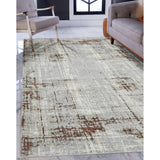 8' x 10' Gray and Gold Abstract Power Loom Area Rug