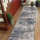 8' Gray and Ivory Abstract Power Loom Runner Rug