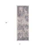 8' Gray and Ivory Abstract Power Loom Runner Rug