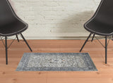 2' x 3' Gray and Ivory Oriental Power Loom Area Rug