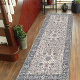 8' Gray and Ivory Oriental Power Loom Runner Rug