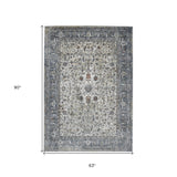 8' Gray and Ivory Oriental Power Loom Runner Rug