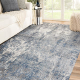 9' x 12' Blue and Gray Abstract Power Loom Area Rug