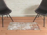 2' x 3' Gray and Red Abstract Power Loom Area Rug