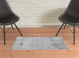 2' x 3' Gray and Ivory Geometric Shag Area Rug