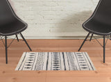 2' x 3' Black and Off White Geometric Shag Area Rug