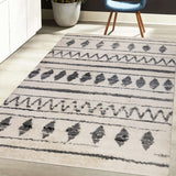 2' x 3' Black and Off White Geometric Shag Area Rug