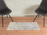 2' x 3' Gray and Ivory Geometric Shag Area Rug