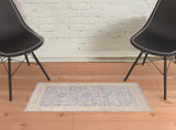 2' x 3' Purple and Ivory Oriental Power Loom Distressed Area Rug