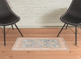 2' x 3' Blue and Pink Oriental Power Loom Distressed Area Rug