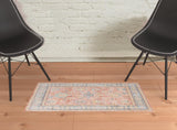 2' x 3' Blue and Pink Oriental Power Loom Distressed Area Rug