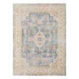 2' x 3' Blue and Ivory Oriental Power Loom Distressed Area Rug