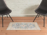 2' x 3' Blue and Ivory Oriental Power Loom Distressed Area Rug