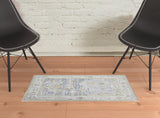 2' x 3' Blue and Ivory Oriental Power Loom Distressed Area Rug