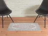 2' x 3' Green and Pink Medallion Power Loom Distressed Area Rug