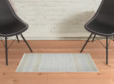 2' x 3' Blue and Brown Oriental Flatweave Handmade Distressed Area Rug with Fringe