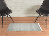 2' x 3' Gray and Ivory Geometric Flatweave Handmade Distressed Area Rug with Fringe