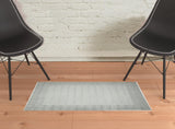 2' x 3' Blue and Ivory Geometric Flatweave Handmade Distressed Area Rug with Fringe