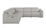 Light Gray Italian Leather Power Reclining U Shaped Five Piece Corner Sectional With Console