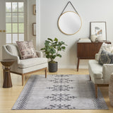 10' Blue and Off White Geometric Power Loom Washable Runner Rug