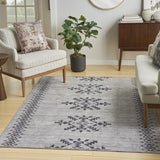 5' x 7' Gray and Ivory Geometric Power Loom Washable Area Rug