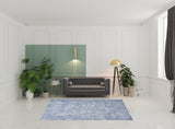 6' x 9' Blue and Off White Geometric Power Loom Washable Area Rug