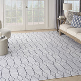 9' x 12' Ivory and Gray Geometric Power Loom Washable Area Rug