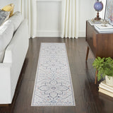 9' x 12' Blue and Beige Geometric Power Loom Washable Area Rug