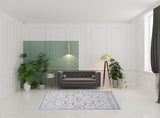 6' x 9' Ivory and Blue Oriental Power Loom Washable Area Rug