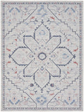 8' x 10' Ivory and Blue Oriental Power Loom Washable Area Rug