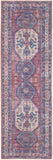 10' Blue and Red Floral Power Loom Distressed Washable Runner Rug