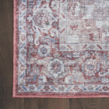 10' Red and Ivory Floral Power Loom Distressed Washable Runner Rug