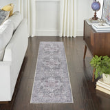 10' Red and Ivory Floral Power Loom Distressed Washable Runner Rug