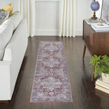 8' Blue and Ivory Floral Power Loom Distressed Washable Runner Rug