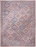 8' x 10' Blue and Red Floral Power Loom Distressed Washable Area Rug