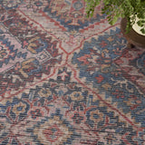 9' x 12' Red and Ivory Floral Power Loom Distressed Washable Area Rug